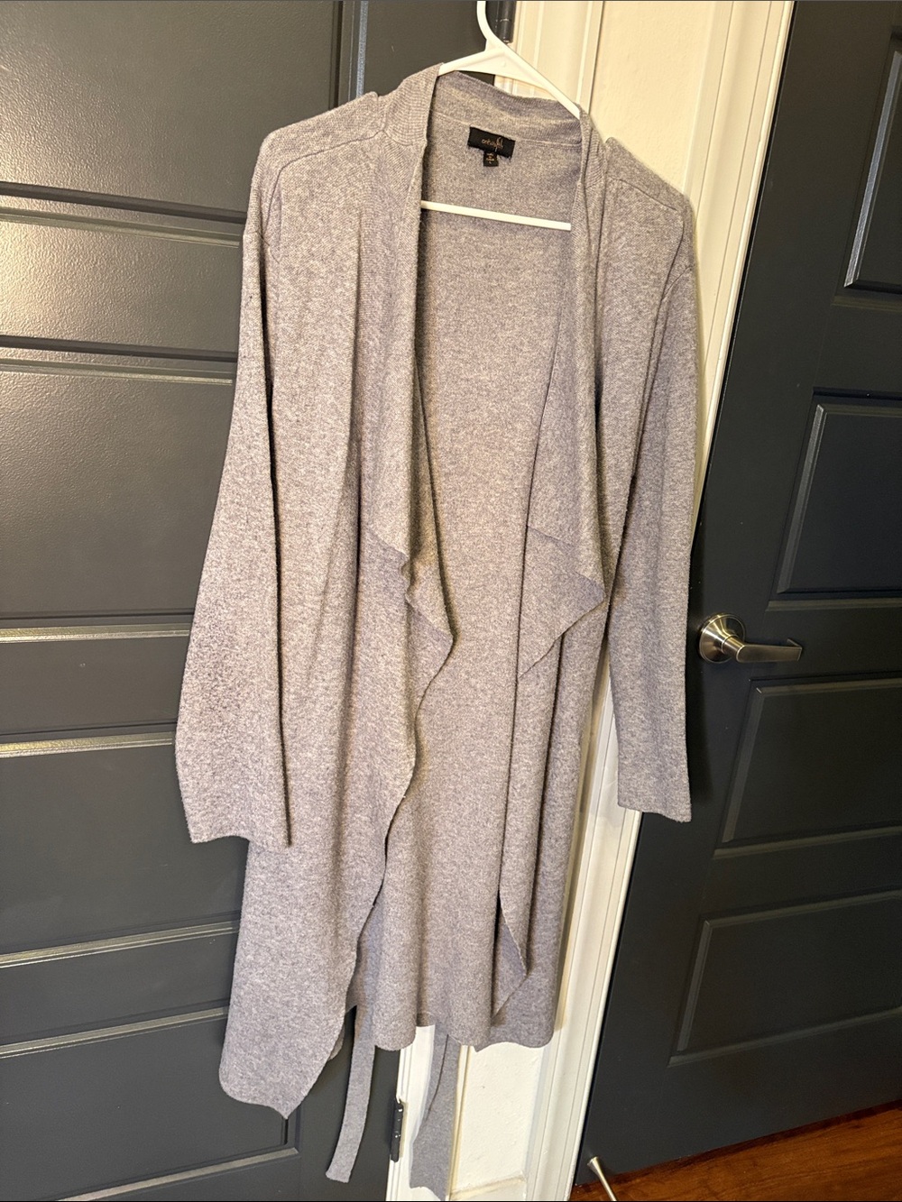 Caslon Draped Open-Front Long Cardigan - Light Gray